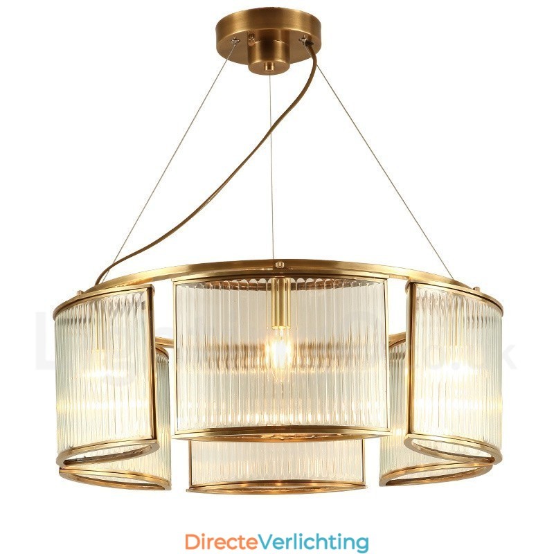 6-lichts retro rustieke luxe messing hanglamp kroonluchter met glazen kap