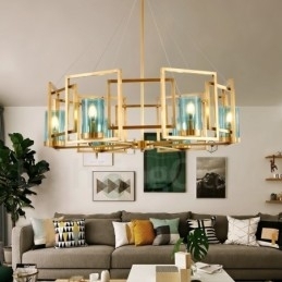 6-lichts retro rustieke luxe messing hanglamp kroonluchter met glazen kap