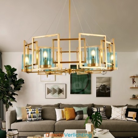 6-lichts retro rustieke luxe messing hanglamp kroonluchter met glazen kap 6-lichts retro rustieke luxe messing hanglamp kroonluchter met glazen kap