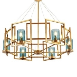 6-lichts retro rustieke luxe messing hanglamp kroonluchter met glazen kap