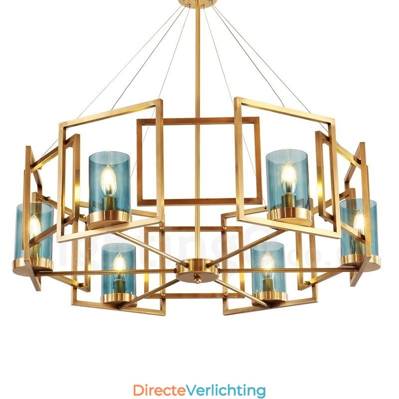 6-lichts retro rustieke luxe messing hanglamp kroonluchter met glazen kap