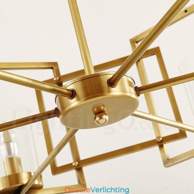6-lichts retro rustieke luxe messing hanglamp kroonluchter met glazen kap
