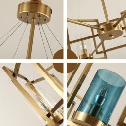 6-lichts retro rustieke luxe messing hanglamp kroonluchter met glazen kap