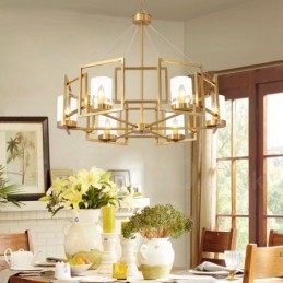 6-lichts retro rustieke luxe messing hanglamp kroonluchter met glazen kap