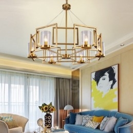 6-lichts retro rustieke luxe messing hanglamp kroonluchter met glazen kap