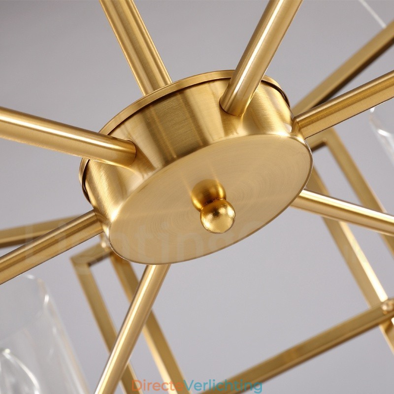 6-lichts retro rustieke luxe messing hanglamp kroonluchter met glazen kap