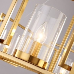 6-lichts retro rustieke luxe messing hanglamp kroonluchter met glazen kap