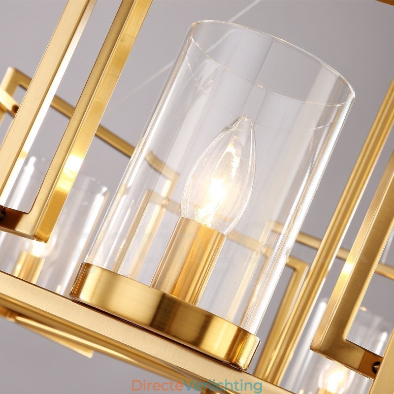 6-lichts retro rustieke luxe messing hanglamp kroonluchter met glazen kap