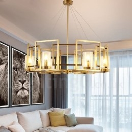 6-lichts retro rustieke luxe messing hanglamp kroonluchter met glazen kap