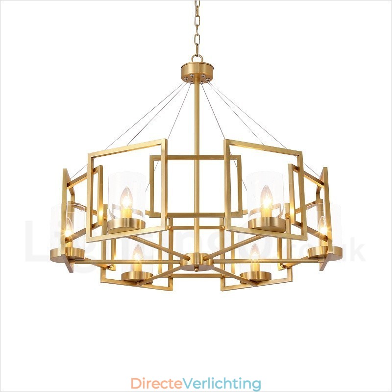 6-lichts retro rustieke luxe messing hanglamp kroonluchter met glazen kap