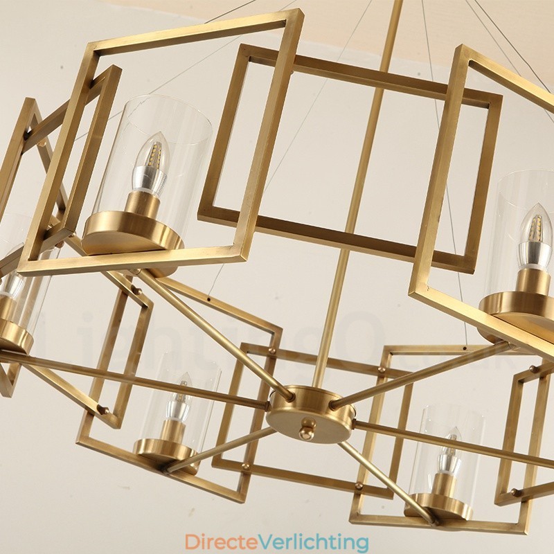 6-lichts retro rustieke luxe messing hanglamp kroonluchter met glazen kap