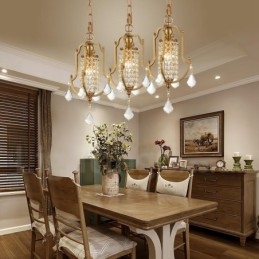 1-lichts retro rustieke luxe messing hanglamp kroonluchter met kristallen kap