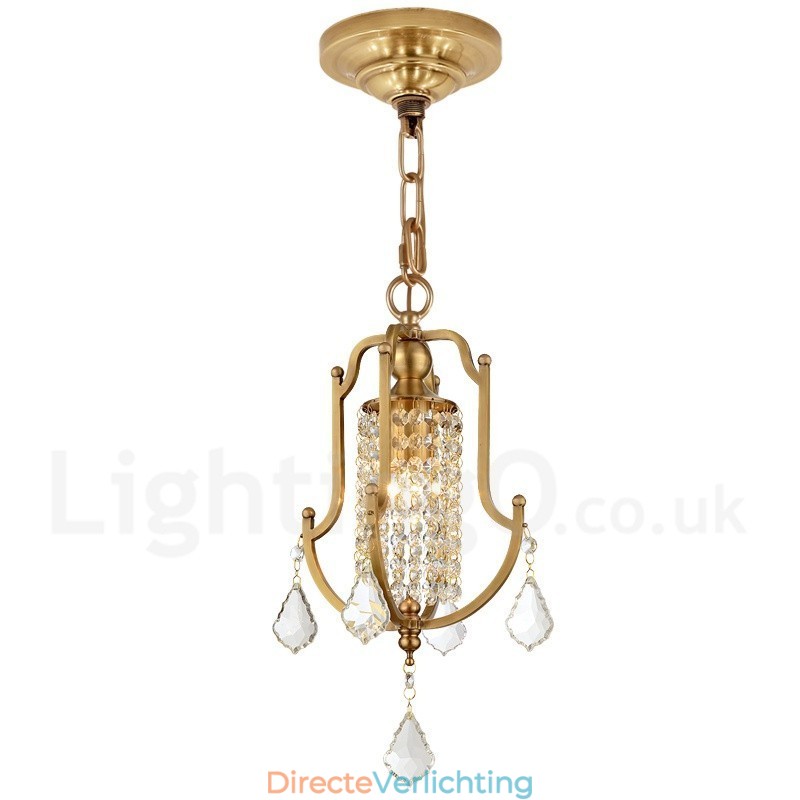 1-lichts retro rustieke luxe messing hanglamp kroonluchter met kristallen kap