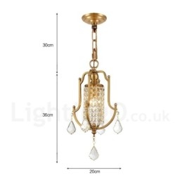 1-lichts retro rustieke luxe messing hanglamp kroonluchter met kristallen kap