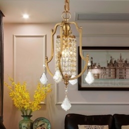 1-lichts retro rustieke luxe messing hanglamp kroonluchter met kristallen kap