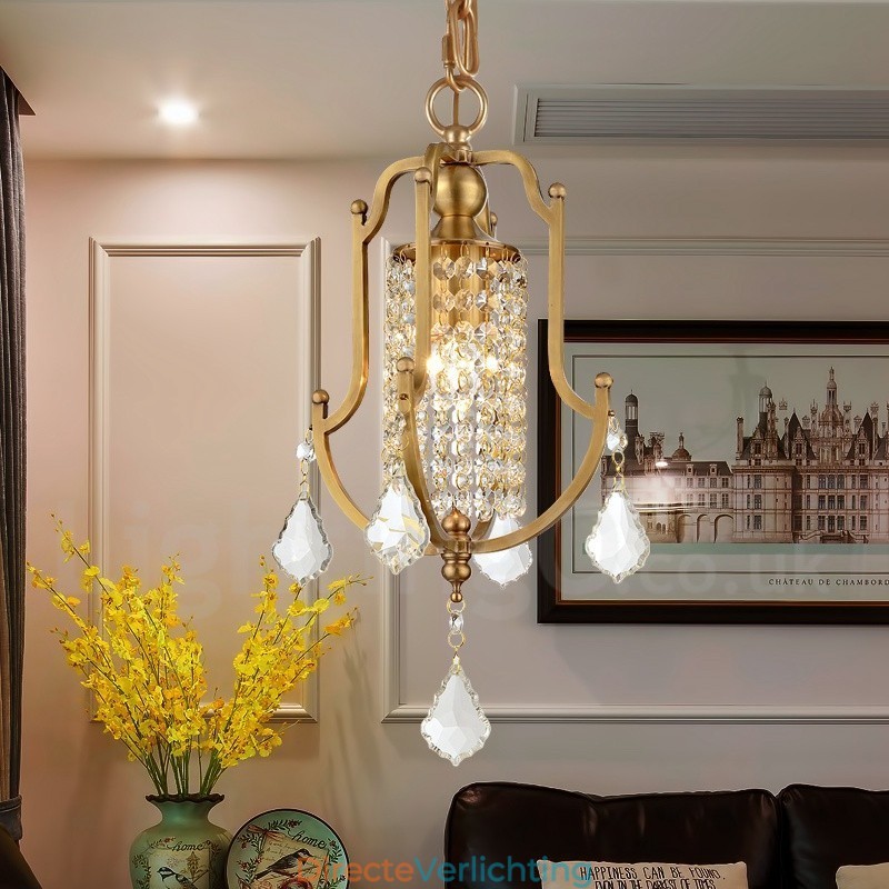 1-lichts retro rustieke luxe messing hanglamp kroonluchter met kristallen kap