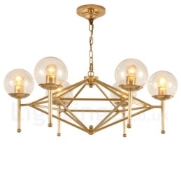 6-lichts retro rustieke luxe messing hanglamp kroonluchter met glazen kap