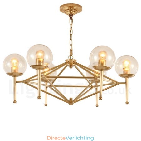 6-lichts retro rustieke luxe messing hanglamp kroonluchter met glazen kap 6-lichts retro rustieke luxe messing hanglamp kroonluchter met glazen kap