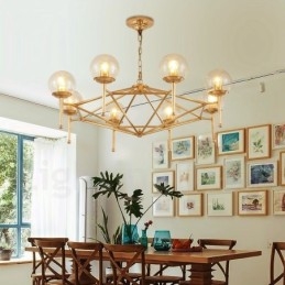 6-lichts retro rustieke luxe messing hanglamp kroonluchter met glazen kap