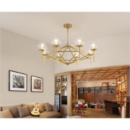 6-lichts retro rustieke luxe messing hanglamp kroonluchter met glazen kap