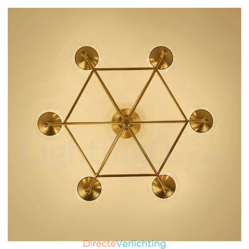 6-lichts retro rustieke luxe messing hanglamp kroonluchter met glazen kap