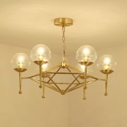 6-lichts retro rustieke luxe messing hanglamp kroonluchter met glazen kap