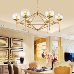 6-lichts retro rustieke luxe messing hanglamp kroonluchter met glazen kap