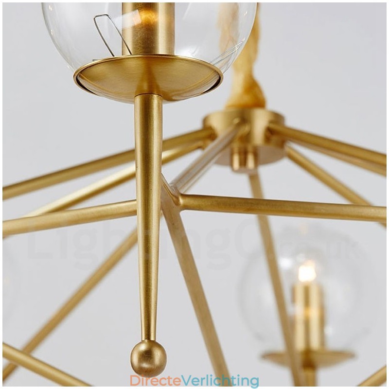 6-lichts retro rustieke luxe messing hanglamp kroonluchter met glazen kap
