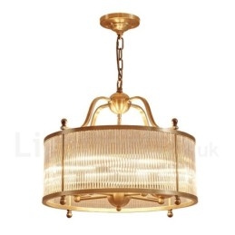 5-lichts retro rustieke luxe messing hanglamp kroonluchter met glazen kap