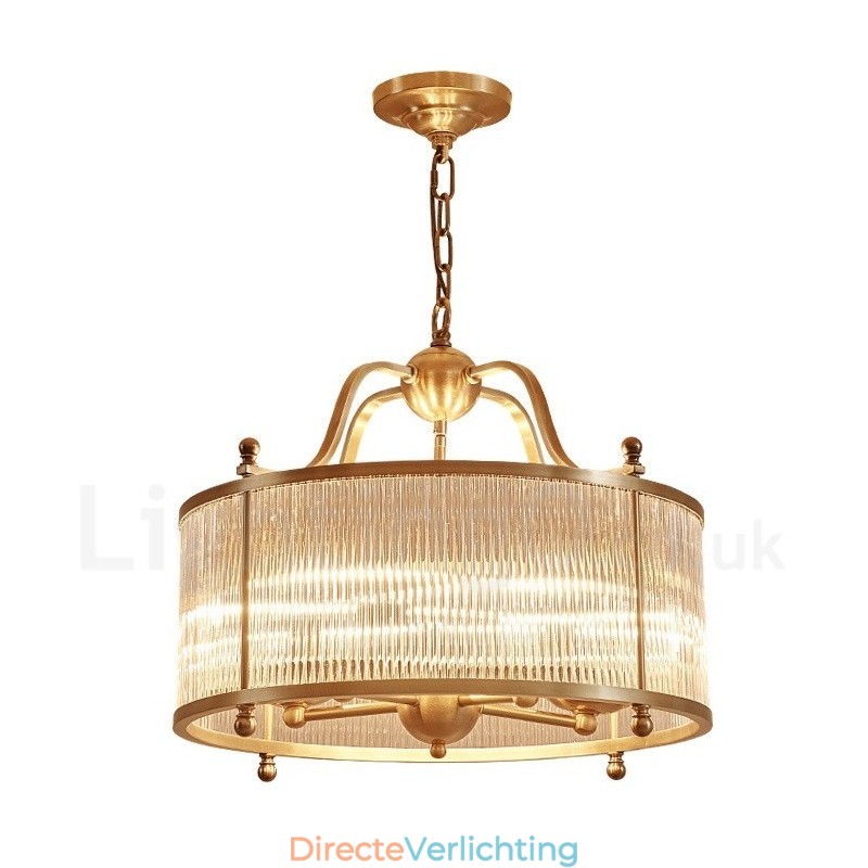 5-lichts retro rustieke luxe messing hanglamp kroonluchter met glazen kap