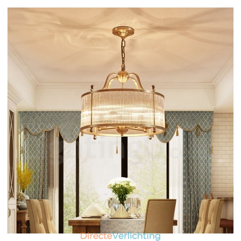 5-lichts retro rustieke luxe messing hanglamp kroonluchter met glazen kap