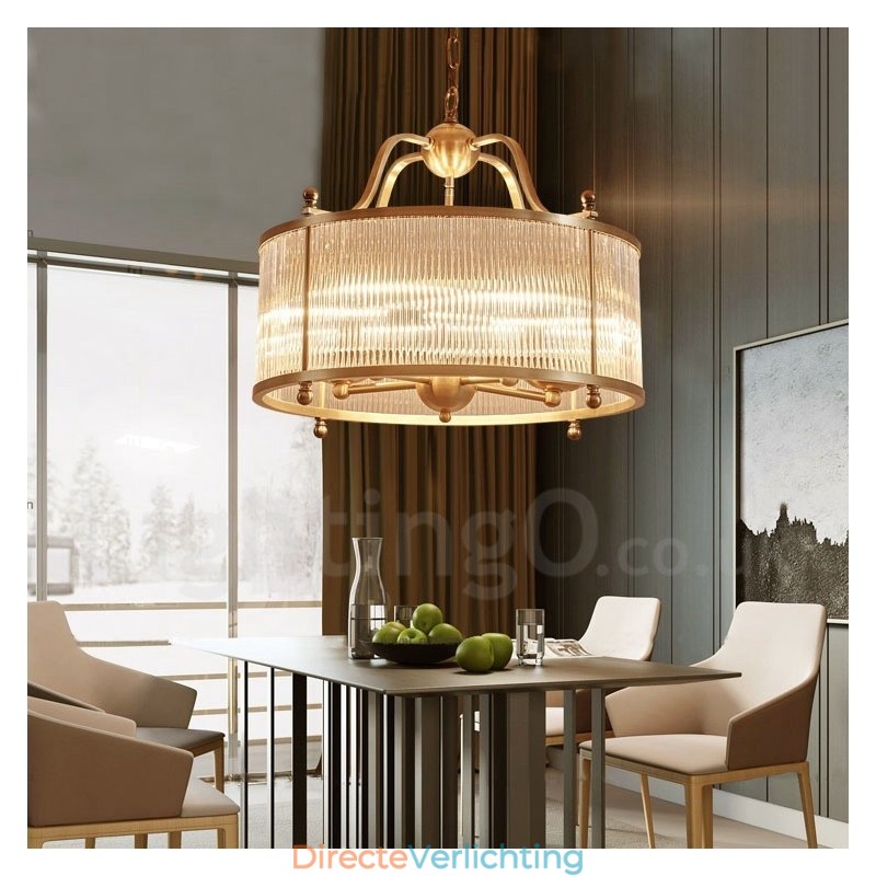 5-lichts retro rustieke luxe messing hanglamp kroonluchter met glazen kap