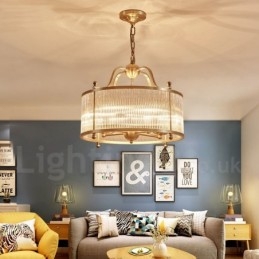 5-lichts retro rustieke luxe messing hanglamp kroonluchter met glazen kap