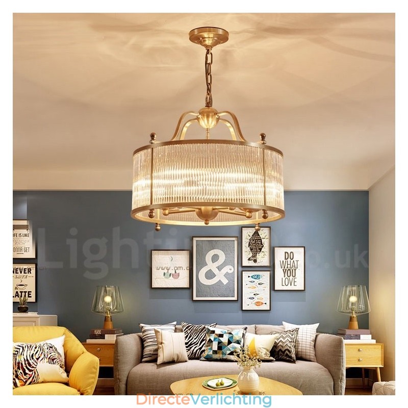 5-lichts retro rustieke luxe messing hanglamp kroonluchter met glazen kap