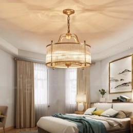 5-lichts retro rustieke luxe messing hanglamp kroonluchter met glazen kap