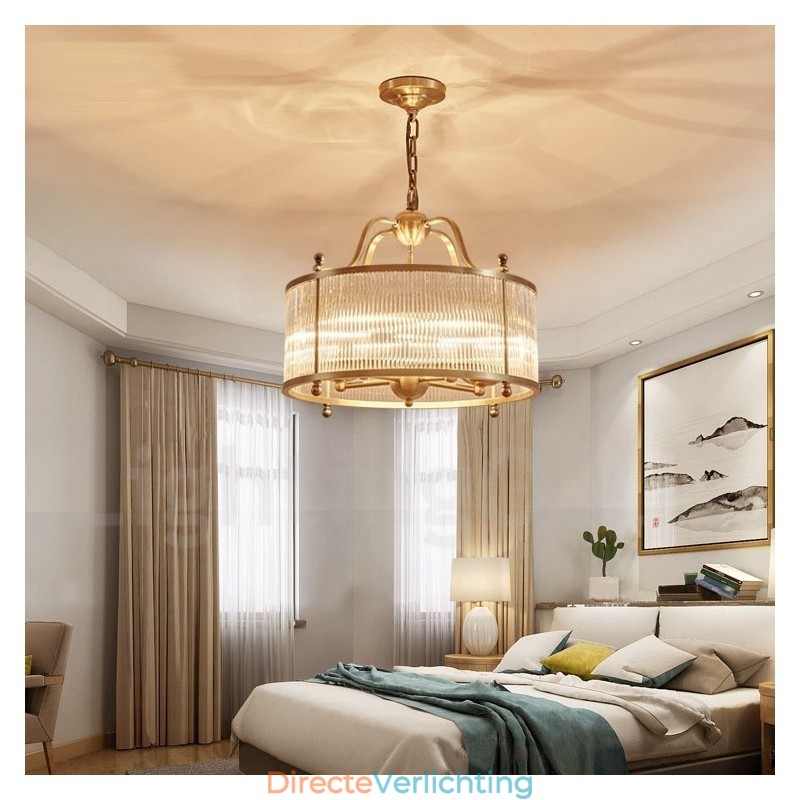 5-lichts retro rustieke luxe messing hanglamp kroonluchter met glazen kap