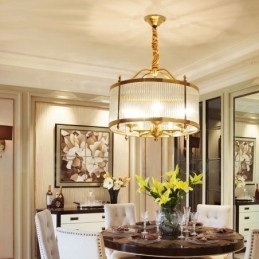 5-lichts retro rustieke luxe messing hanglamp kroonluchter met glazen kap
