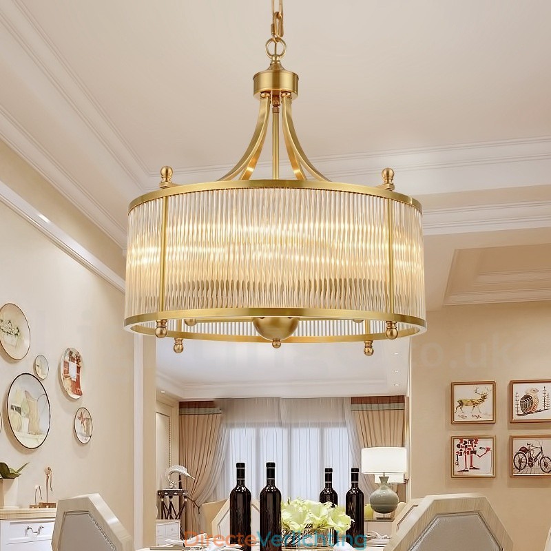5-lichts retro rustieke luxe messing hanglamp kroonluchter met glazen kap