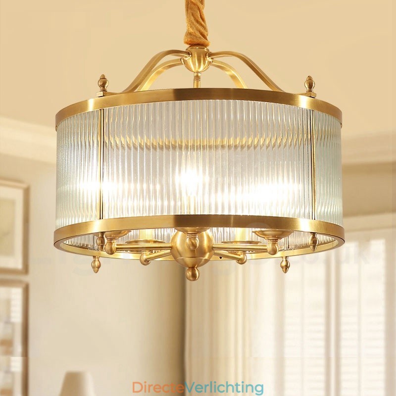 5-lichts retro rustieke luxe messing hanglamp kroonluchter met glazen kap