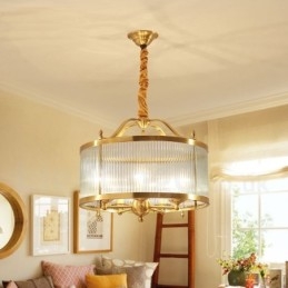 5-lichts retro rustieke luxe messing hanglamp kroonluchter met glazen kap