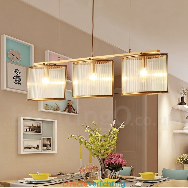 3-lichts retro rustieke luxe messing hanglamp kroonluchter met glazen kap