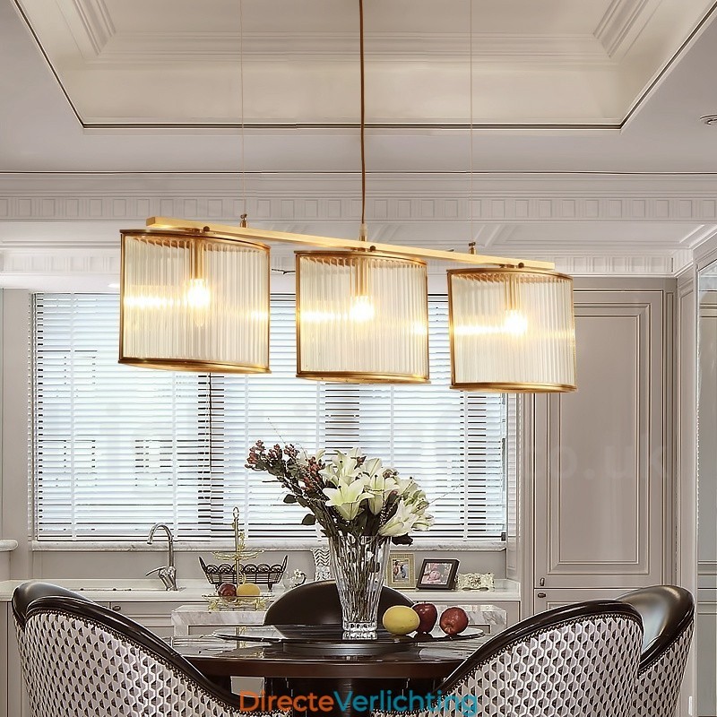 3-lichts retro rustieke luxe messing hanglamp kroonluchter met glazen kap
