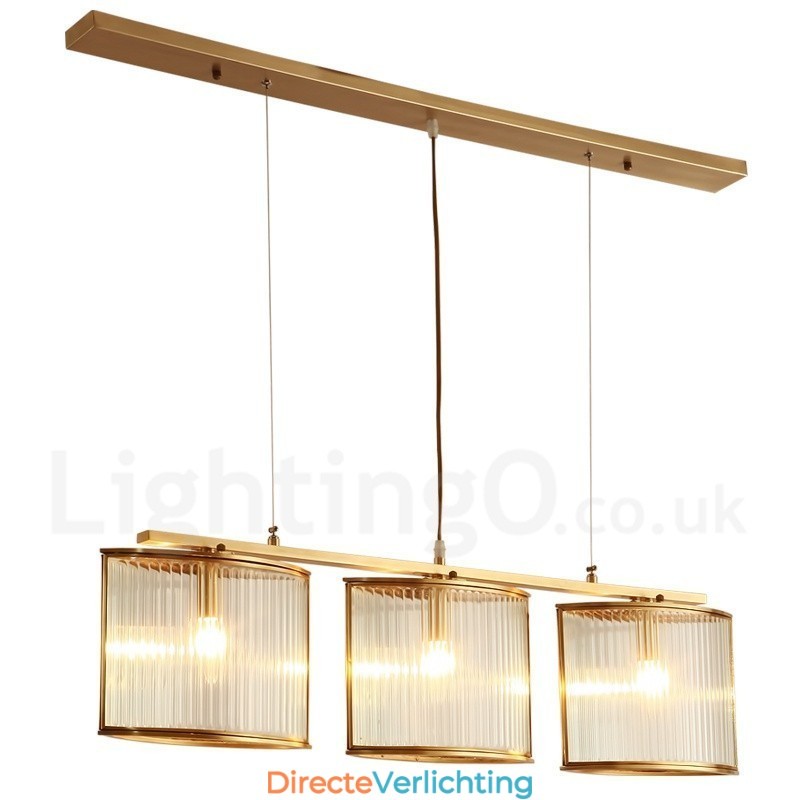 3-lichts retro rustieke luxe messing hanglamp kroonluchter met glazen kap