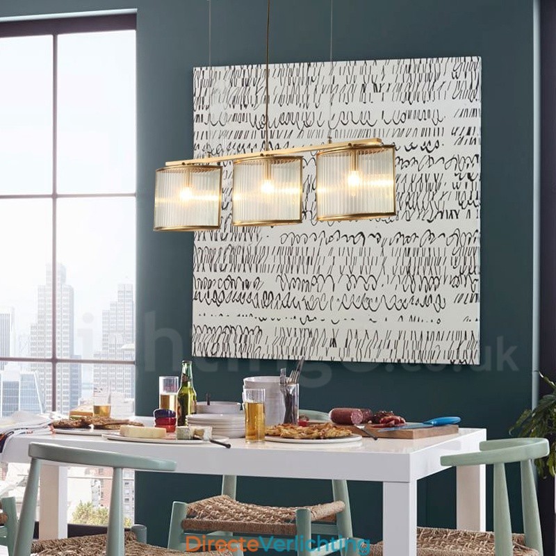 3-lichts retro rustieke luxe messing hanglamp kroonluchter met glazen kap