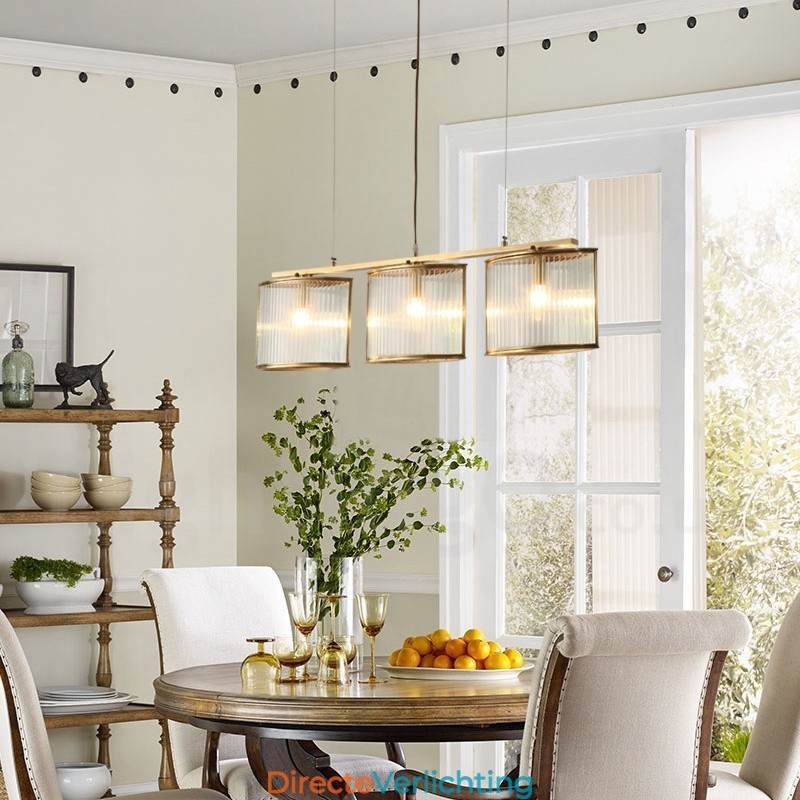 3-lichts retro rustieke luxe messing hanglamp kroonluchter met glazen kap