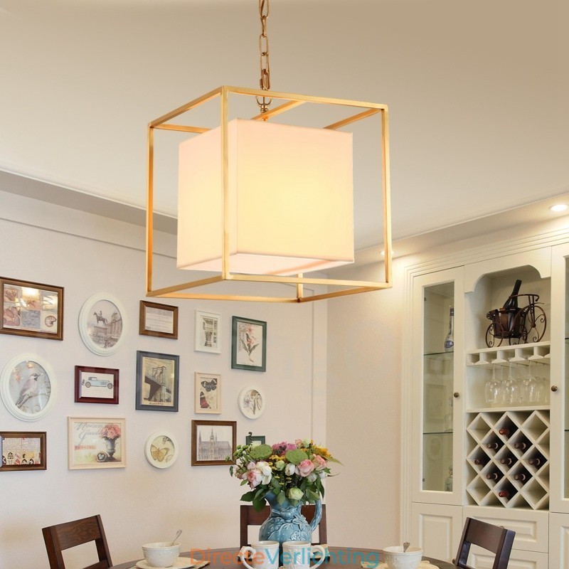 1-lichts retro rustieke luxe messing hanglamp kroonluchter met stoffen kap