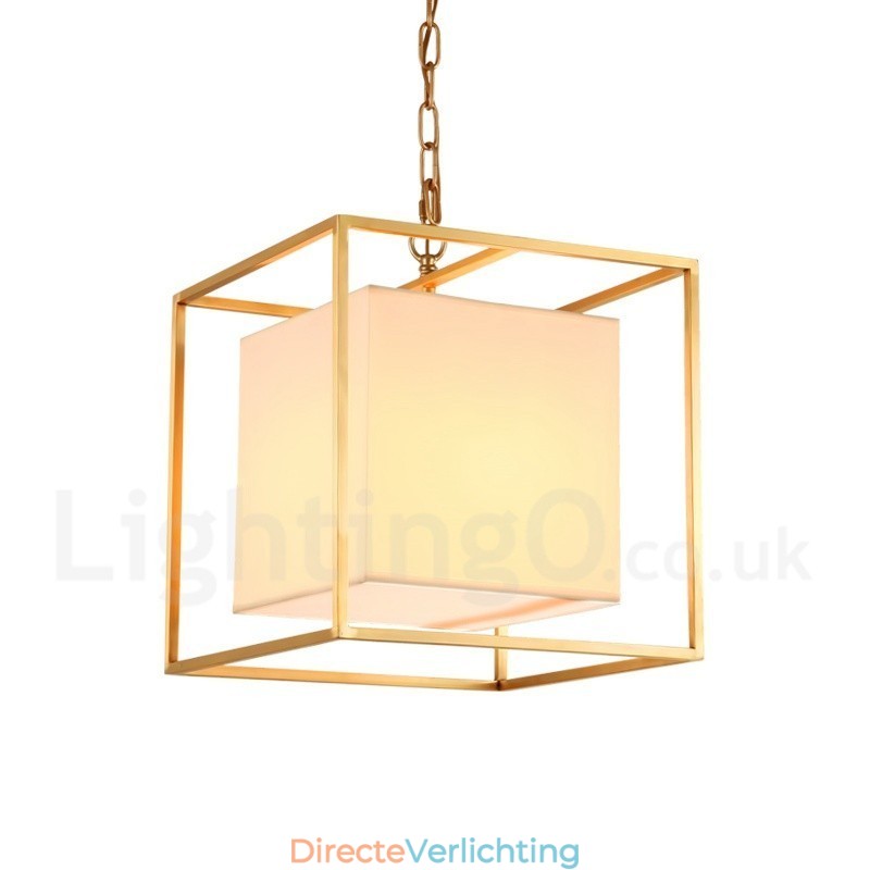 1-lichts retro rustieke luxe messing hanglamp kroonluchter met stoffen kap