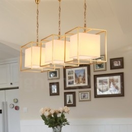 1-lichts retro rustieke luxe messing hanglamp kroonluchter met stoffen kap