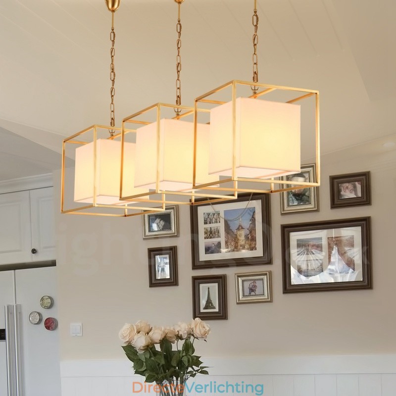 1-lichts retro rustieke luxe messing hanglamp kroonluchter met stoffen kap