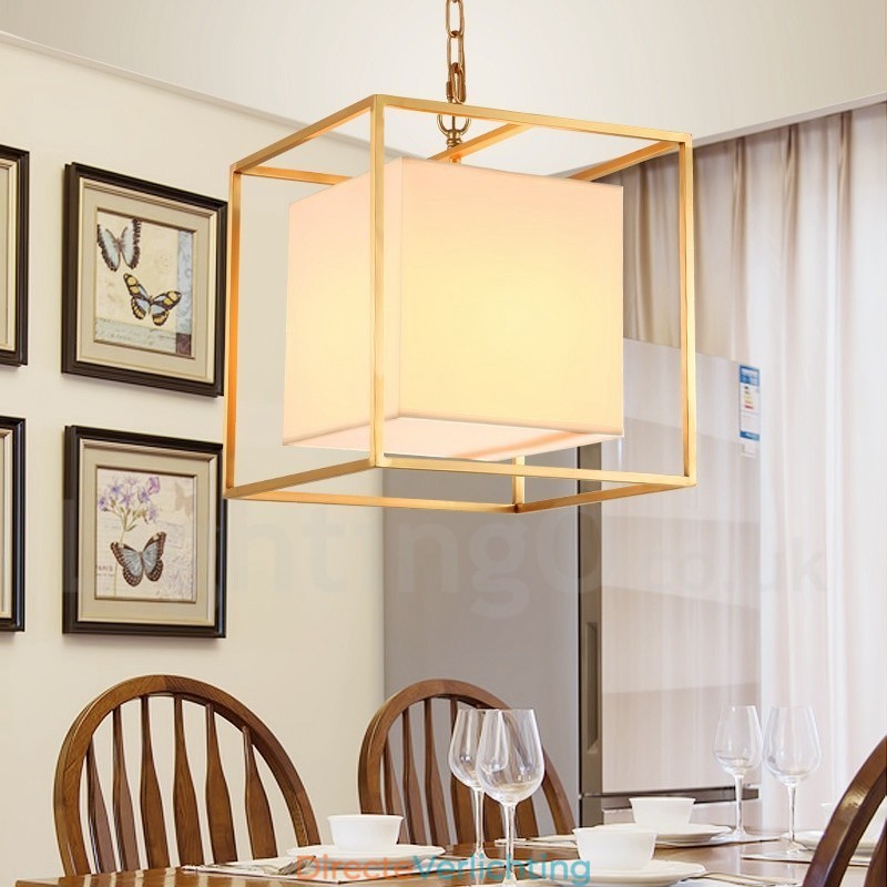 1-lichts retro rustieke luxe messing hanglamp kroonluchter met stoffen kap